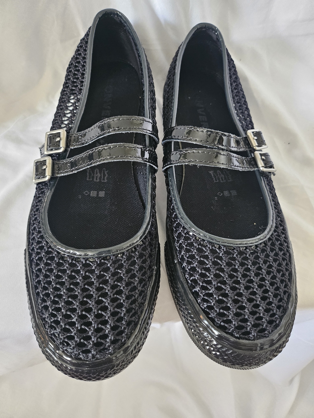Converse Women's Black Knit Mary Jane Flats with Double Straps